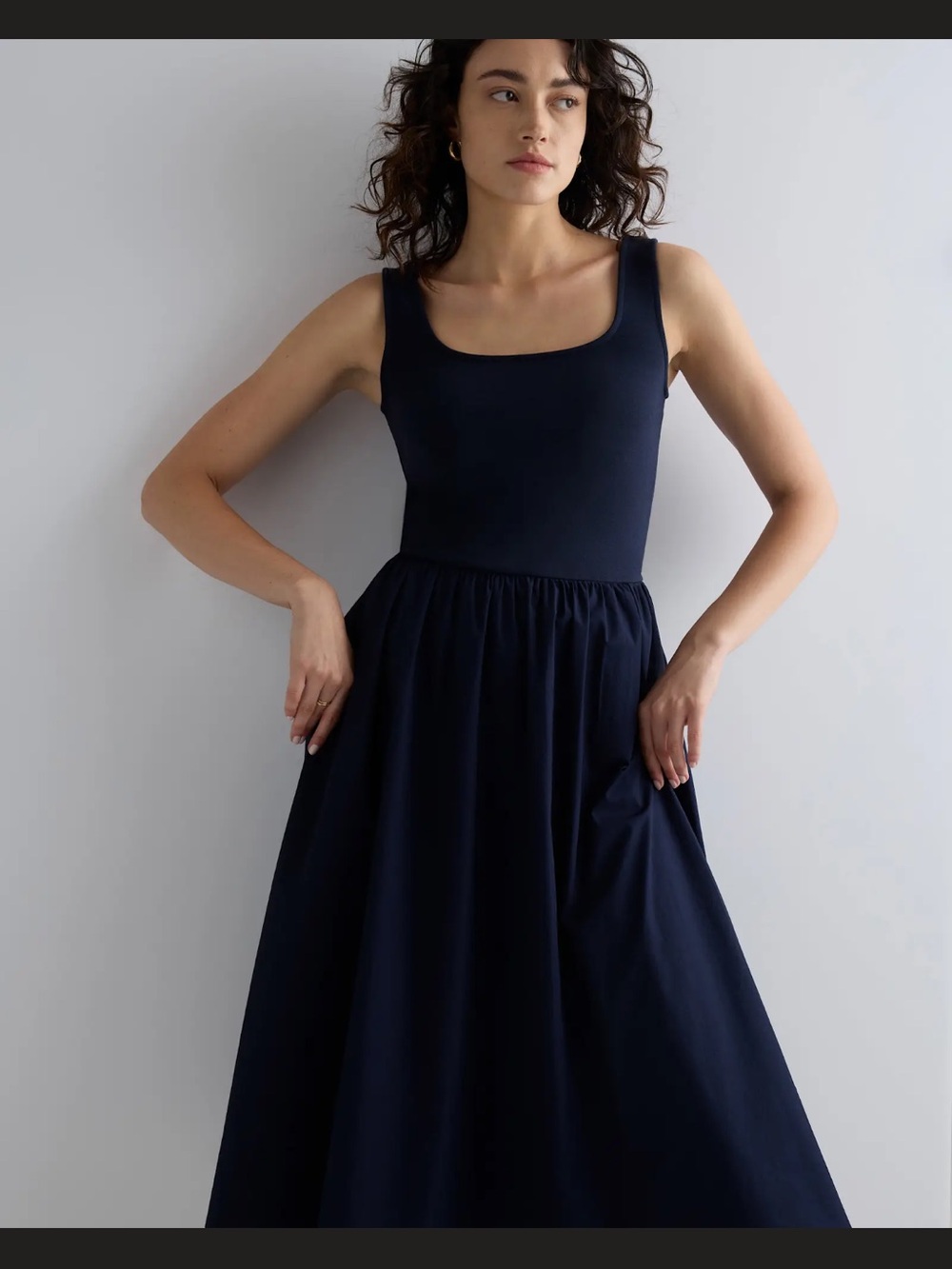 Quince Navy 100% Cotton Mixed Media Tank  Dress Sz XL NWT Navy